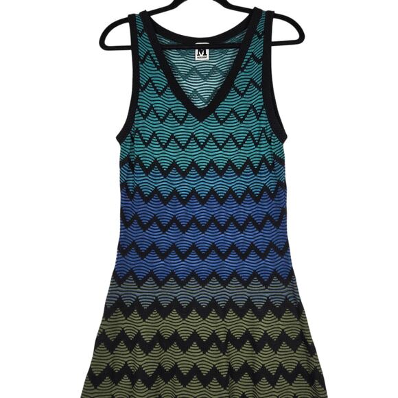 M Missoni Chevron Knit Dress Womens 46 IT Blue Green Black Multicolor Designer - Picture 2 of 12